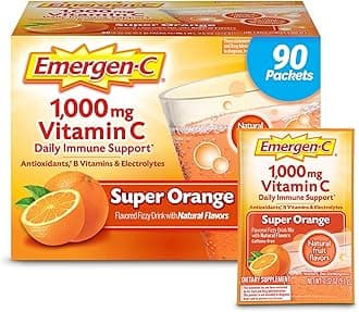 1000mg Vitamin C Immune Support Powder Super Orange 90CT includes Zinc, Manganese, 7 B Vitamins and Electrolytes for Back to School Essentials