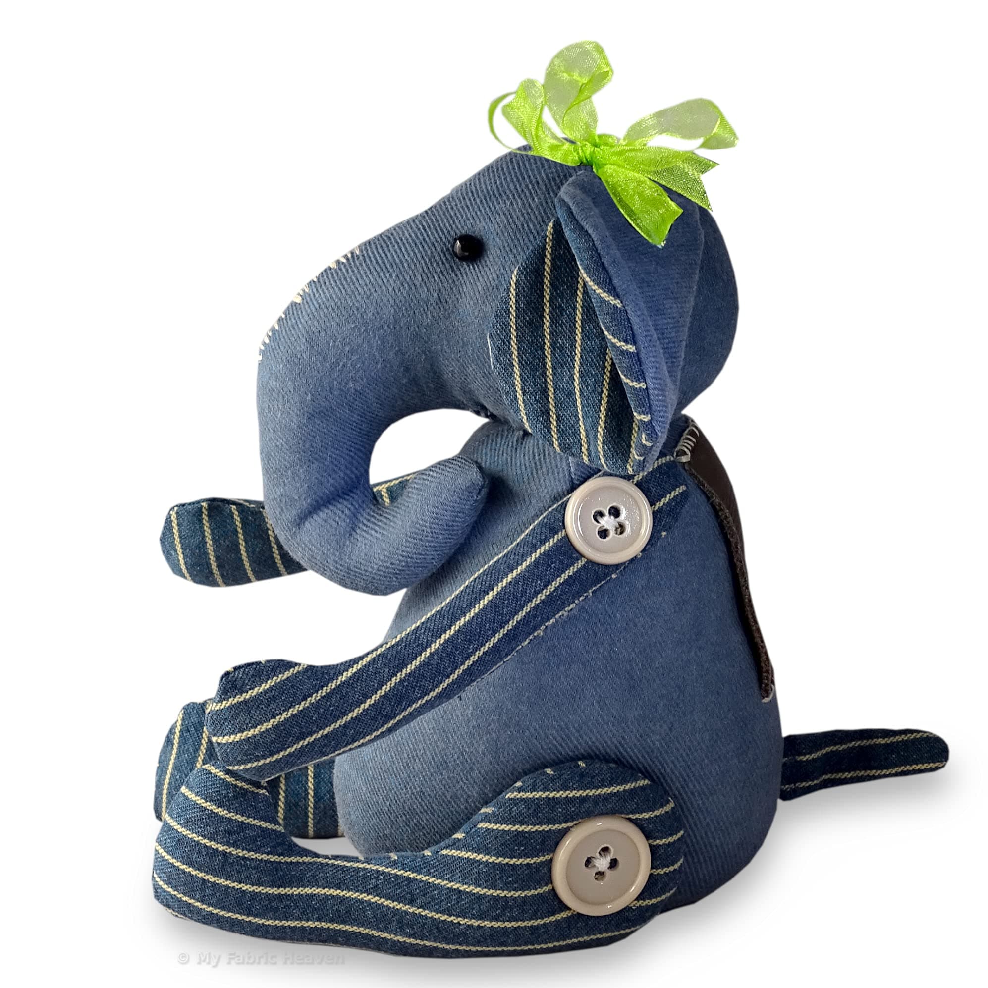 My Fabric Heaven Ella Elephant Sewing PATTERN Independent Design. Button Jointed Denim Keepsake, Handmade Stuffed Animal Soft Toy & Easy Photo Tutorial Instructions. Free Post