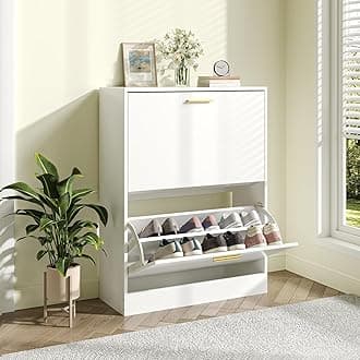 JOZZBY Shoe Cabinet Storage for Entryway, Freestanding Narrow Slim Shoe Organizer Cabinet with 2 Flip Drawers, Wooden Shoe Rack for Hallway, Living Room, White
