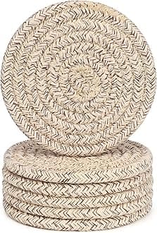 6 Pcs Coasters for Drinks,Super Absorbent Drink Coasters, Stylish Handmade Round Woven Coaster for Coffee Table Tabletop Protection Housewarming Gift for Home Decor - 4.3 Inches, Mixed Brown