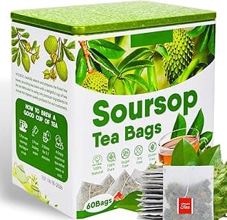 60 Pure Soursop Leaves Tea Bags, Real Natural Soursop Graviola Leaves Teabag, Handmade Made of Premium Guanabana Leaves, Pleasant Taste Natural Flavor,No Sugar/Caffeine/Gluten (1.5g/bag)