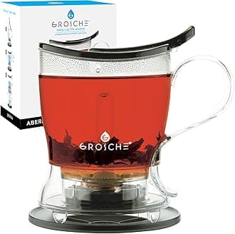 GROSCHE Aberdeen Perfect Tea Maker Set with Coaster, Tea Steeper, Teapot, Tea Infuser, 17.7 oz. 525 ml, Easy Clean Steeper, BPA-Free, Black Tea Pot