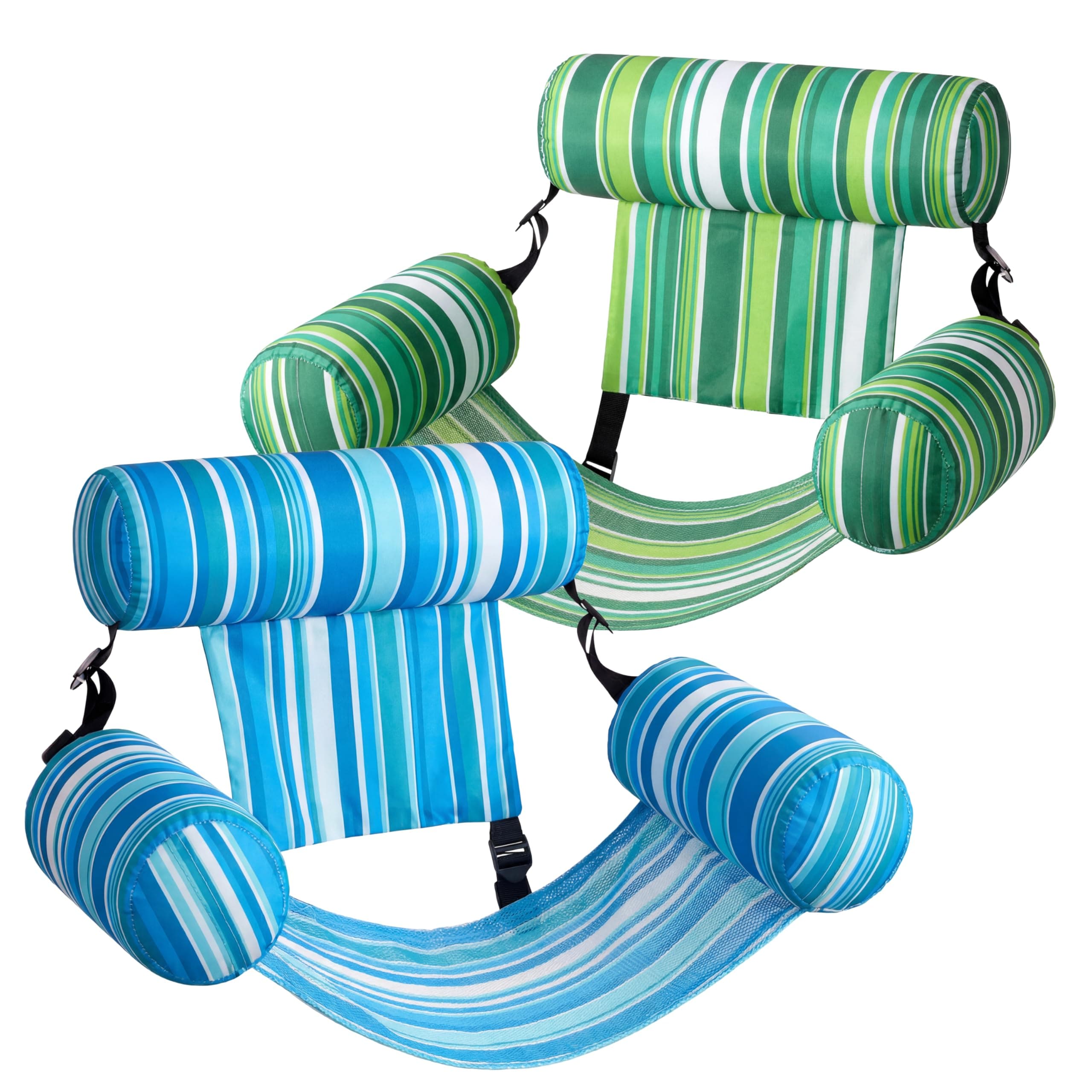 2 Packs Pool Float Hammock Chairs, Stripes Pattern Water Floating Chair, Inflatable Pool Lounge Chair for Pool Party Summer Water Fun（Stripes）
