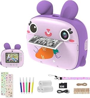 CAMCLID Instant Camera for Kids, 1080P Kids Camera Instant Print with Print Paper & 32G SD Card, Selfie Digital Video with 2.4” Screen, Ideal Toy Gift for Girls Boys 3-12 (Purple)