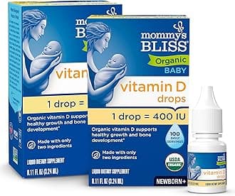 Mommy's Bliss Organic Baby Vitamin D Drops | Infant Vitamin D3 Drops Promote Healthy Growth and Bone Development | Newborn+ | 0.11 Fl Oz (100 Servings) | Pack of 2