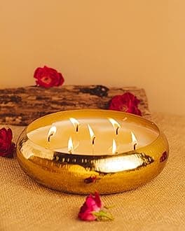 AuraDecor Gold Hammered Urli Candle - Multiple Wick, Celebration, Festive, Long Burning, Fragrance (Large 18 * 5 cm)