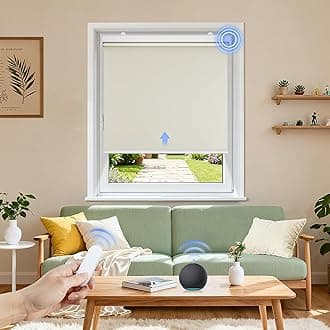 Grandekor Motorized Blinds with Remote | Blackout Cordless Electric Roller Shade Window Treatments, Compatible with Alexa/Google Assistant, for Bedroom, Living Room & Office,Cream-White|23" W x 72" H