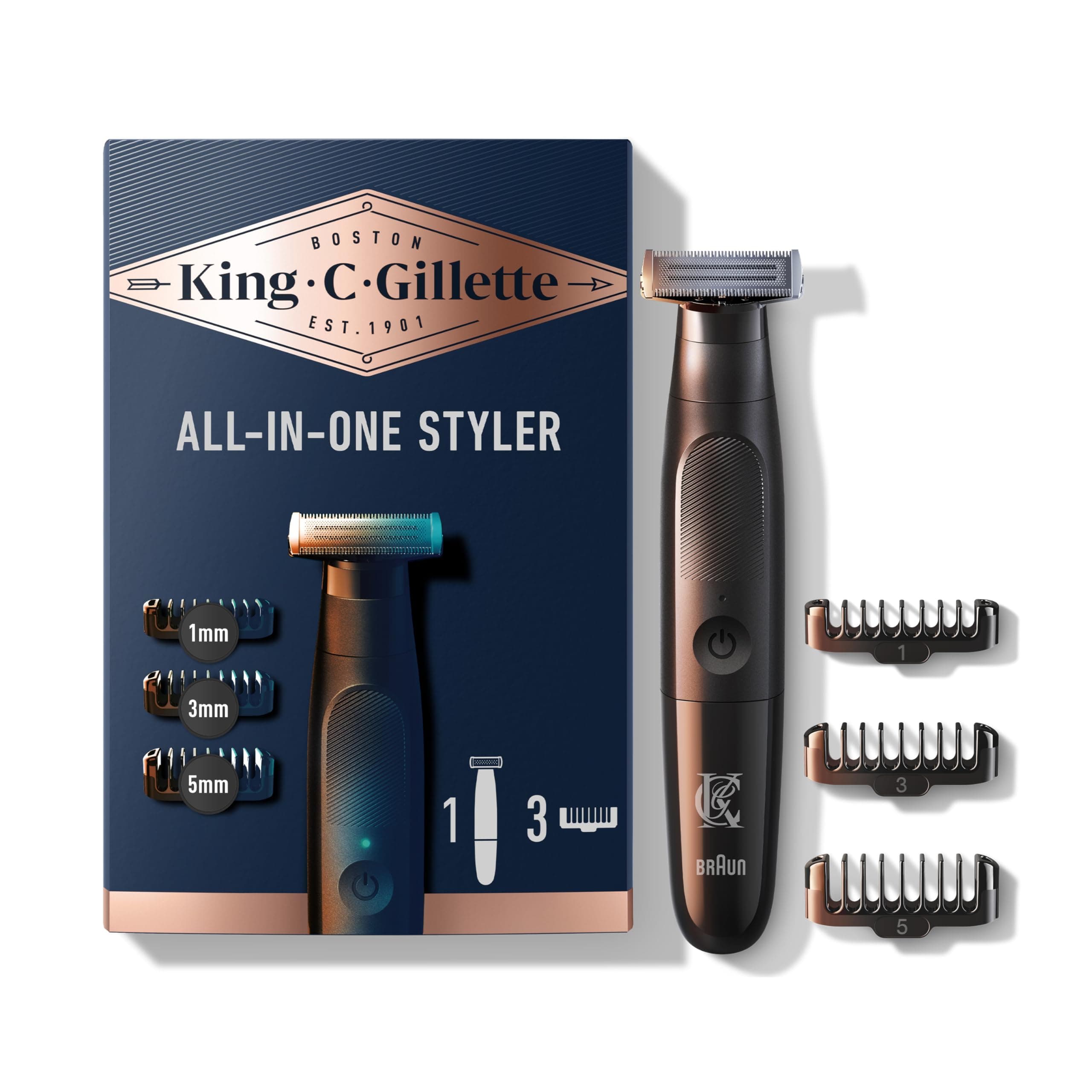 Beard Trimmer for Men, Includes 1 Cordless Style Master Trimmer with One 4D Blade and 3 Interchangeable Combs, Waterproof
