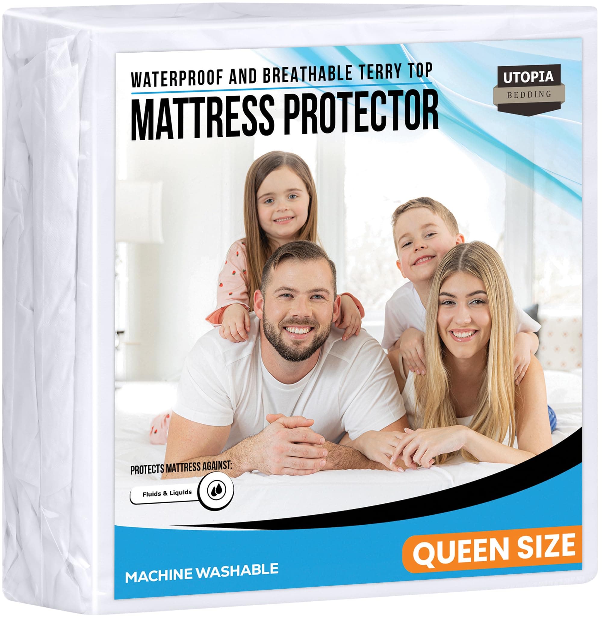 Utopia Bedding Waterproof Mattress Protector, Premium Terry Mattress Protector, All Around Elastic, Queen USA Mattress Cover
