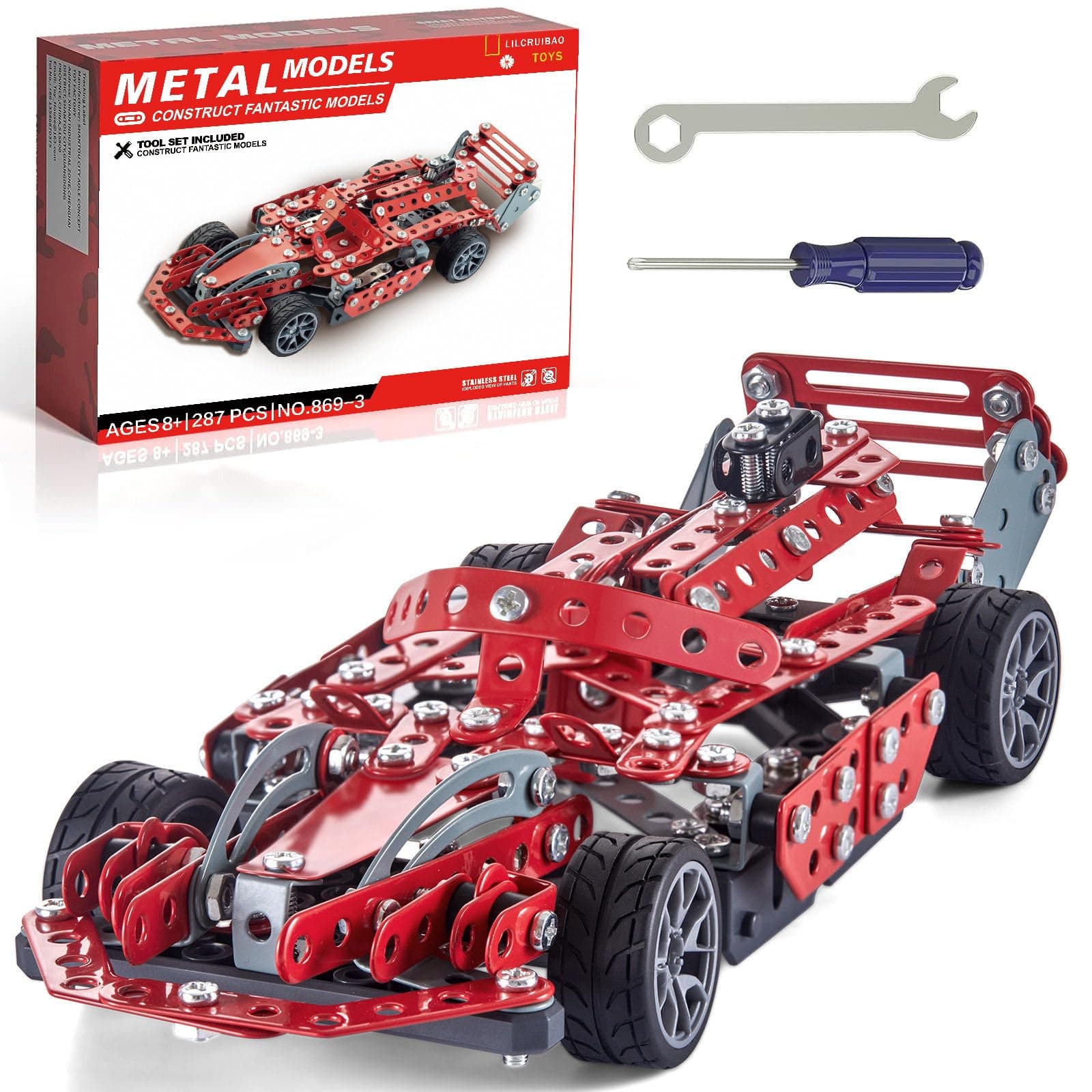 Building Kit Red Model Car Set - 287 PCS STEM Project Building Toys for Kids Ages 8-12, Building Blocks DIY Toys for Kids Ages 8 9 10 11 12-16 Years Old and Up Boys Girls Adults
