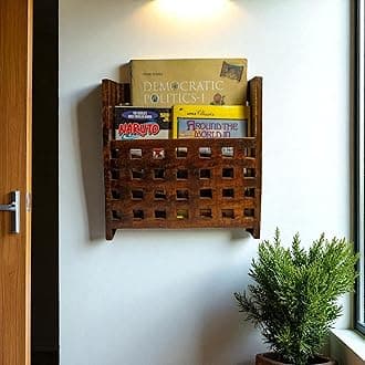 THE URBAN STORE Magazine Holder, Book Holder, Paper Stand Wall Mounted Wooden Walnut Color 10"x 4"x 11" Pack Of One French Country Style Elegantly Hand Crafted For Home And Office Decor TUSMG07