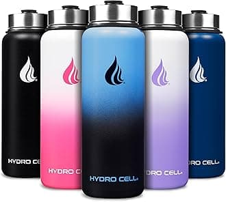 HYDRO CELL Stainless Steel Insulated Water Bottle with Straw - For Cold & Hot Drinks - Metal Vacuum Flask with Screw Cap and Modern Leakproof Sport Thermos for Adults (Blue/Black 40oz)