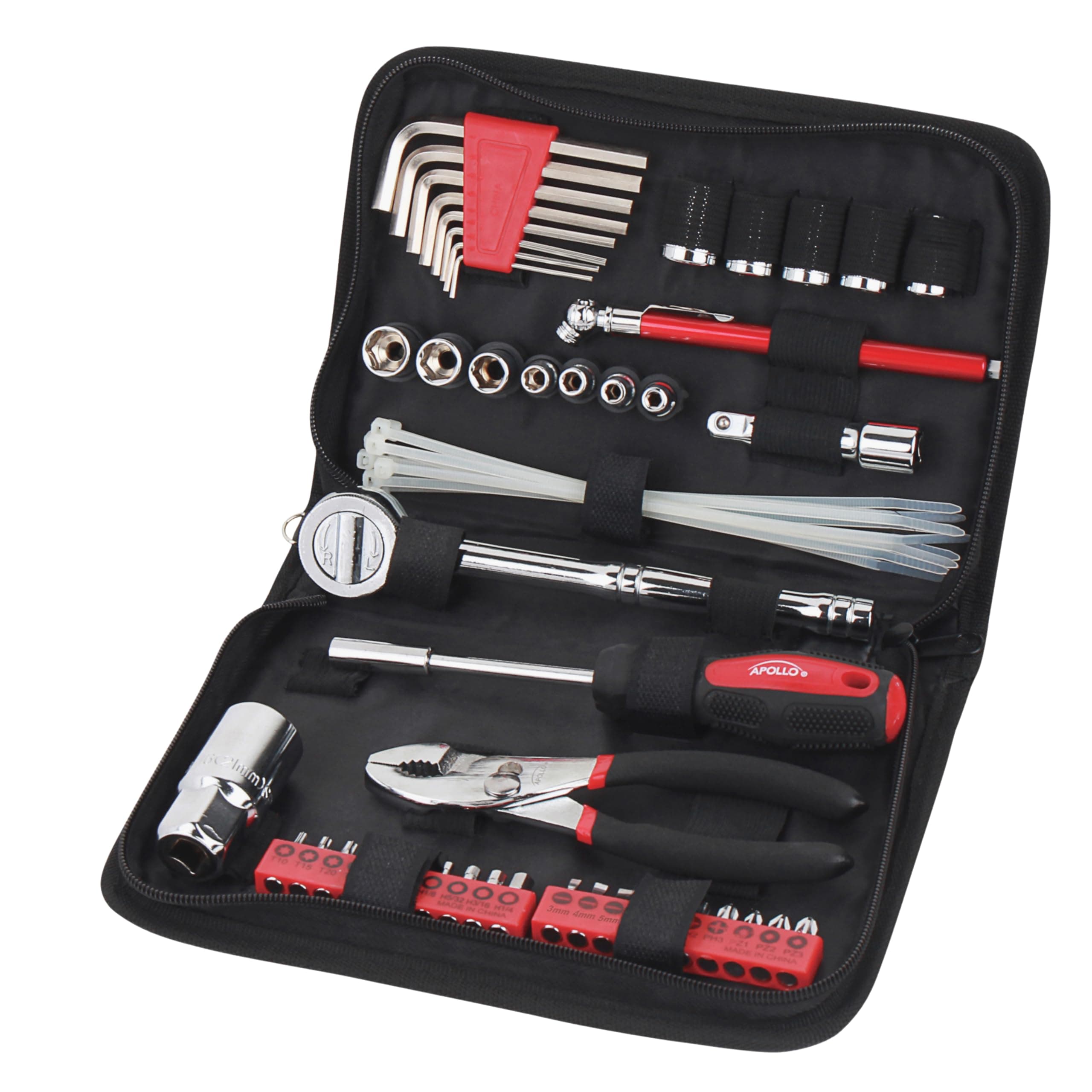 Tools 56 Piece Compact SAE Auto Tool Set in Zippered Case, Small Mechanic Tool Set for Car Emergency, Motorcycle Repair on the Road, Great for Travel Tool Needs - Red - DT9774
