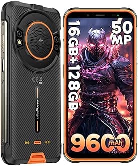 Ulefone Rugged Smartphone, Power Armor 16S 9600mAh Battery, 16GB+128GB Rugged Phone, 50MP Rear Camera, Android 13 5.93" Screen, 3.5W Loud Speaker, Built-in Glare Flashlight, NFC Dual SIM 4G-Orange