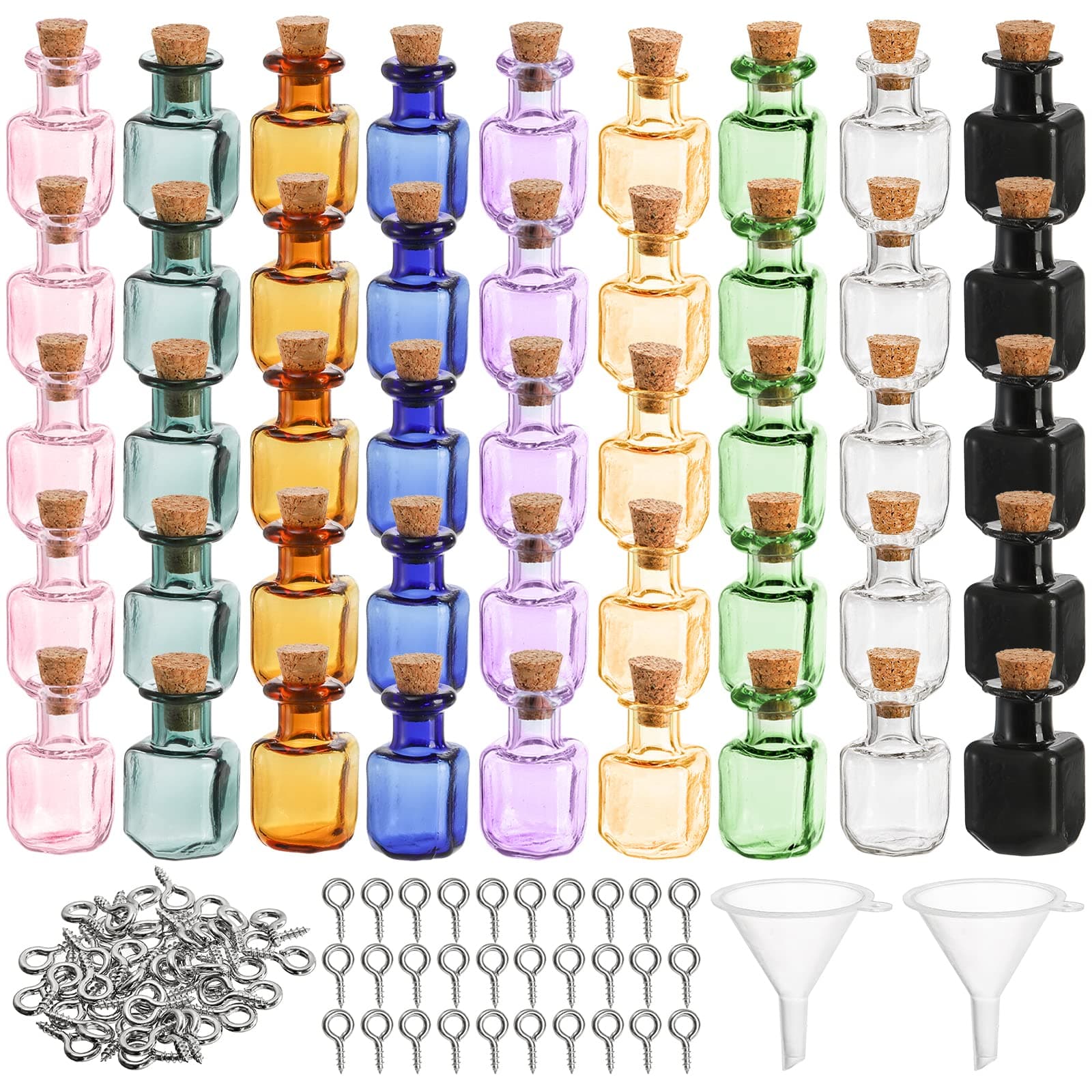 TOPZEA 45 Pcs Tiny Spell Jars Glass Square Bottles Decorative Cute Little Wishing Bottle, Vials with Corks Stoppers & Eye Bolts for DIY Crafts, Party Favor (TO-TinySpellJars-45P)