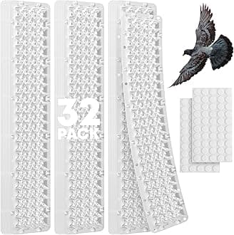 32 Pack Bird Deterrents for Outside Patio - 35ft Transparent Balcony Pigeon Deterrent Spikes to Keep Birds Away. Anti Bird Spikes for Pigeons and Other Small Birds, Crows, Woodpeckers & Cats