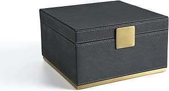 WV Dark Grey Shagreen Leather Decorative Box, Faux Leather Dresser Organizer,Square Storage Box For Men's Accessories, Women's Cosmetic Organizer (dark grey, 9.8x9.8 inch)