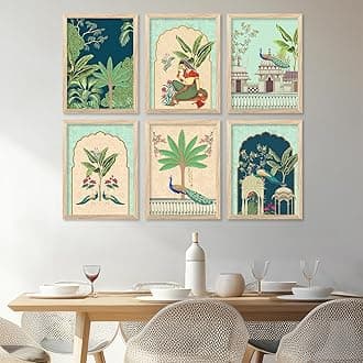 kotart Wall Painting Madhubani Home Decoration Indian Traditional Art With Frame For Living Room Bed Room Hotel Wall Decor Digital Reprint Engineered Wood Set of 6 (S)