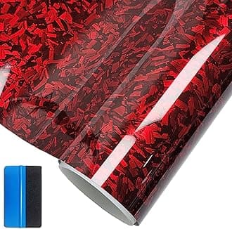 Forged Carbon Fiber Red Vinyl Wrap Sticker Free Bubble Air Release DIY Decal Car Auto Vehicle Morotcycle Self Adhesive (Red-Silver, 2.5cm x 900cm)