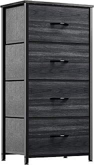 YITAHOME Dresser with 4 Drawers - Fabric Storage Tower, Organizer Unit for Hallway, Closets - Sturdy Steel Frame, Wooden Top & Easy Pull Fabric Bins, Black Wood Grain