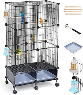 46-Inch Bird Cage, with Wooden Perches, Metal Parakeet Cage with Slide-Out Tray, Water Bottle & Feeder, Bird Cages for Parrot, Parakeets, Cockatiel, Lovebird, Pigeon and Small Mid-Sized Birds