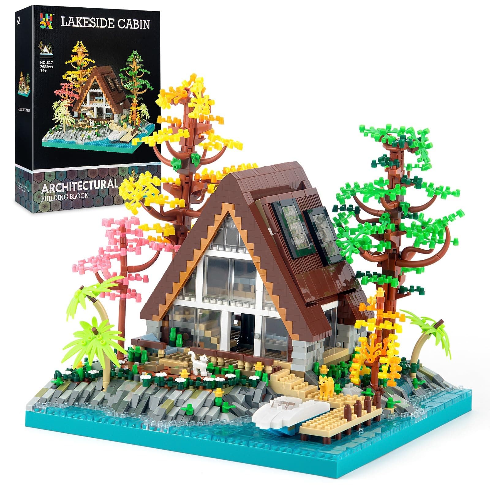 A-Frame Cabin Building Set, Medieval Forest Cabin House Micro Building Block Set with Light Kit, Collectible Display Model Toys for Adults and Teens 14+ (2688 Pcs)