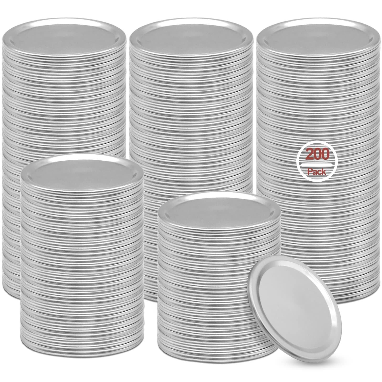 Canning Lids Regular Mouth, 200 Count 70MM Mason Jar Split-Type Metal Canning Lids for Ball, Kerr, Canning Jar lids Bulk, Food Grade Material Reusable Leak Proof Lids with Silicone Seals Rings