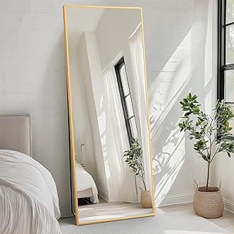 FAB&Deluxe Full Length Mirror - 59"x16" Standing or Leaning Full Body Mirror with Aluminum Alloy Frame, Floor Mirror for Bedroom Bathroom Wall Decor, Rectangular, Gold