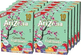AriZona Fruit Snacks, Green Tea Gluten Free Gummy Chews, 10 pack Case of 10 count boxes, 0.9oz Individual Single Serve Bags.