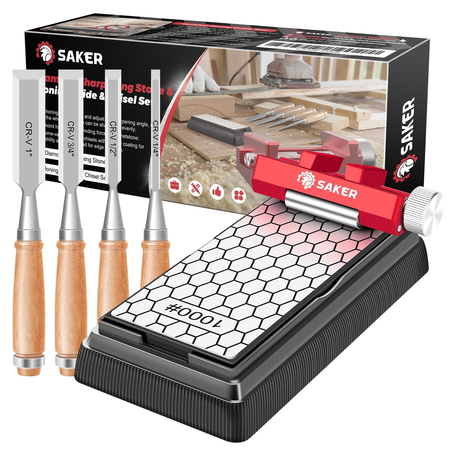 Sharpening Stone with Honing Guide Tool,chisel set for Woodworking,Flattening Stone,Complete Sharpening System Woodworking Tools for Chisel Sharpening and Plane Restoration…