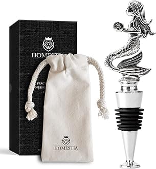 Homestia Wine Stoppers for Wine Bottles, Mermaid Wine Beverage Bottle Stopper, Stainless Steel Reusable Wine Corks with Silicone Seal, Bottle Cover Leak proof Keep Fresh