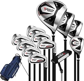 PGMMen's Golf Club Set with 12pcs Clubs - 4 Woods(#1,3,5,4H), 7 Irons(#5,6,7,8,9,PW,SW), and 1 Putter - Golf Stand Bag