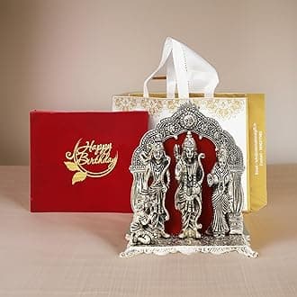 INTERNATIONAL GIFT Silver Ram Darbar God Idol | Happy Birthday Printed Box | Carry Bag