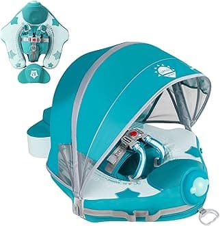 Mambobaby Float with Canopy Baby Float No.7 Airplane Add Tail Baby Pool Swim Float Air Free Solid Swimming Trainer Non-Inflatable Water Floats for Infant 3-24 Months, Bluegreen