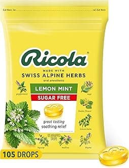 Ricola Sugar Free Lemon Mint Herbal Cough Suppressant Throat Drops, 105ct Bag