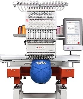 POOLIN EOX 15-Needle Commercial Embroidery Machine,20''x14"" Large Area,10‘’ Touchscreen,WiFi Design Transfer, Auto Color Change & Trim,for Hats, Hoodies,Jackets & T-Shirts,Business Production
