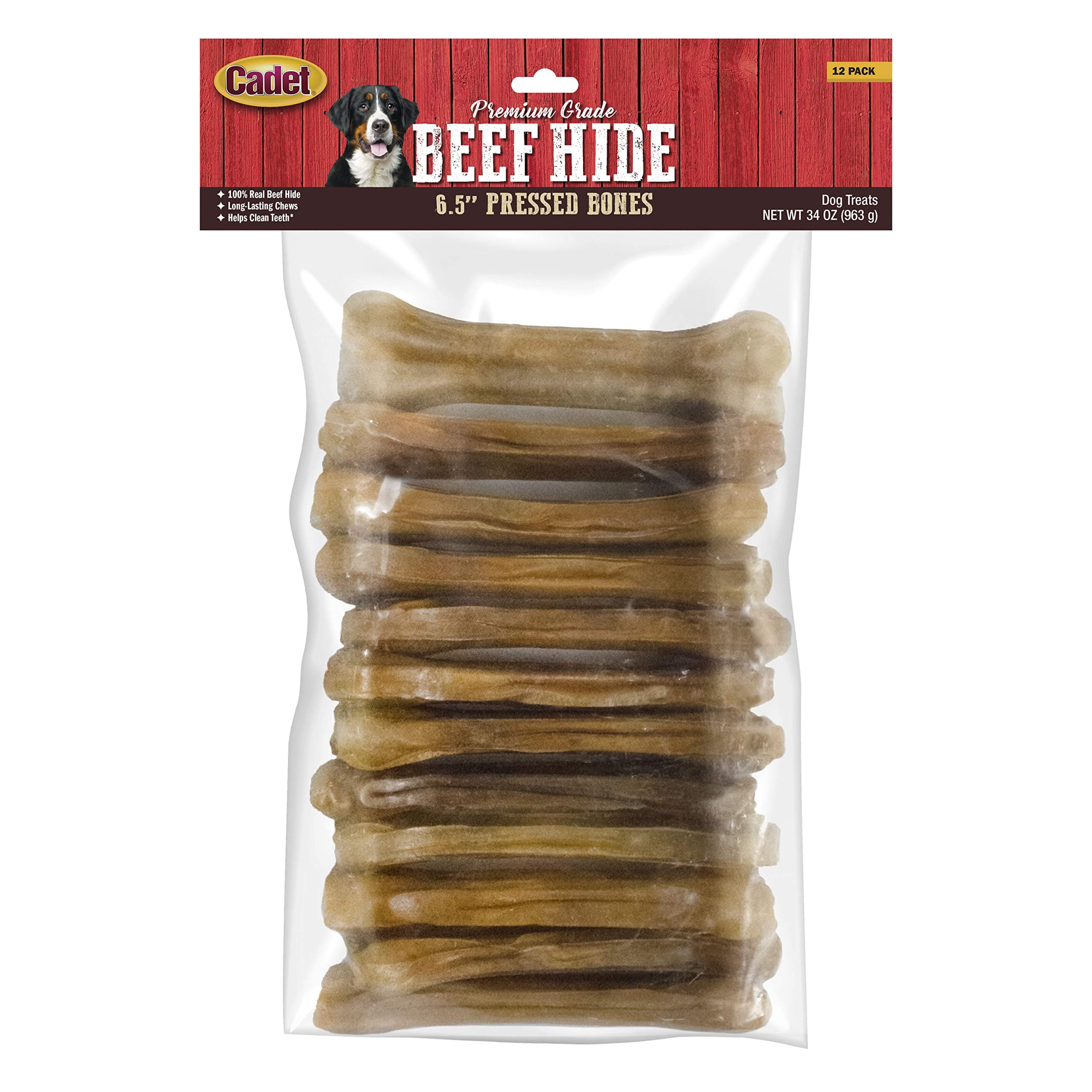 CadetPressed Rawhide Bone Dog Chews, 12 Pack
