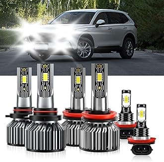 Compatible For Honda CR-V 2015-2021 9005 H11 High/Low Beam H11 Fog Light Bulbs, 600% Brightness 6500K White with Cooling Fan, Plug and Play, IP68 Pack of 6