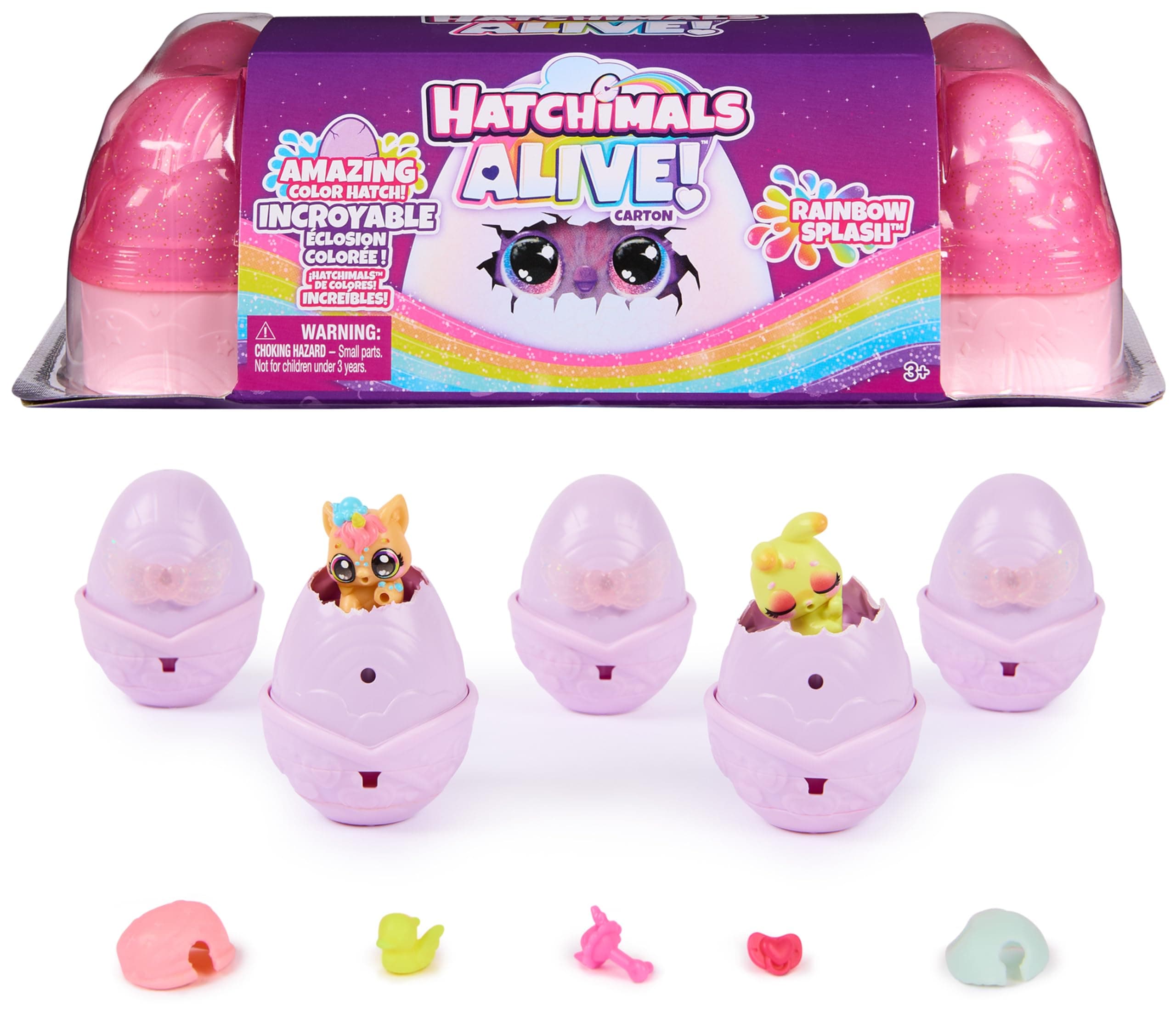 Hatchimals Alive, Rainbow Splash Egg Carton with 5 Mini Figures in Color Reveal Eggs & 10 Accessories, Kids Toys for Ages 3 and up