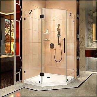 DreamLine Prism Lux 42 in. x 74 3/4 in. Fully Frameless Neo-Angle Shower Enclosure in Satin Black with White Base, DL-6053-09