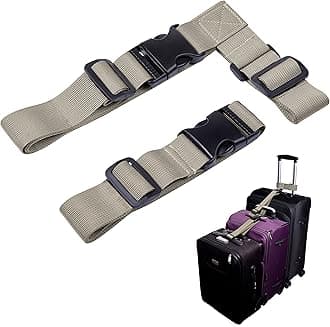 Wisdompro 2 Pcs Add a Bag Luggage Strap, Heavy Duty Adjustable Suitcase Belt Travel Attachment Travel Accessories for Connecting Your Luggage Together - Khaki (T-Type and Normal)