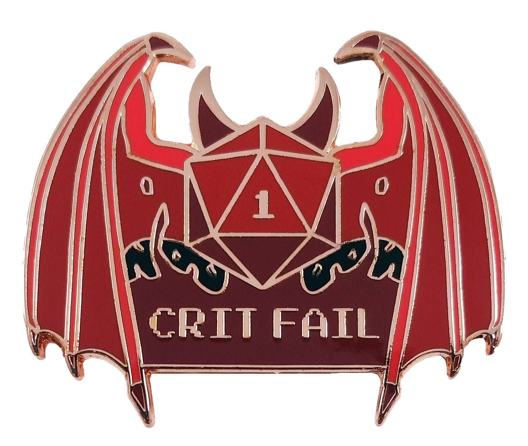 Crit Fail Enamel Pin – 1.25" Devil Winged D20 Dice Pin, Funny D&D RPG Gamer Pin for Jacket, Backpack & Hat