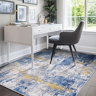 Washable Area Rugs 4'x6' Non-Slip Modern Abstract Soft for Living Room Entryway Bedroom Nursery, Print Pattern, Grey Blue Gold/Golden