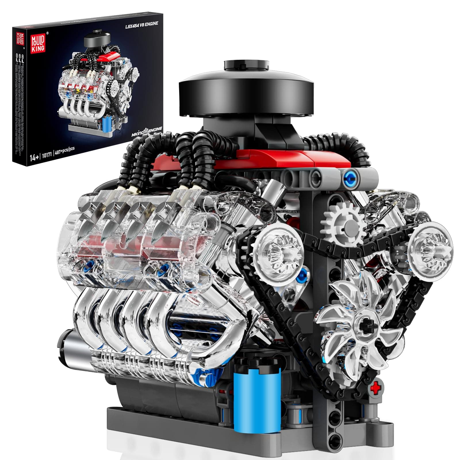 Mould King Mini V8 Engine Kits That Runs, Build Your Own Visible Car Motor, Physical Science Experiment Models for Teens, Best STEM Toy Gifts for Kids and Adult 10171 (487 Pcs)