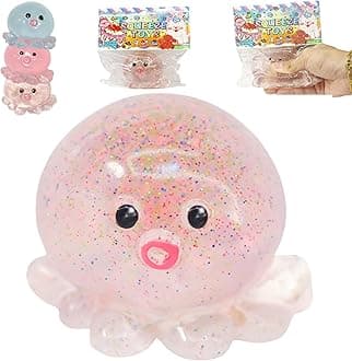 Crystal Sequin Octopus Taba Squishy – Cute Taba Stress Relief Toy, Kawaii Fidget Ball for Desk, Office & Gifts (Glitter Pink)