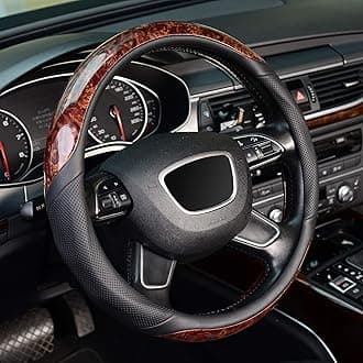 KAFEEK 16 inch Wood Grain Steering Wheel Cover, Compatible for F150 F250 F350 Ram 4Runner Tacoma Tundra Range Rover