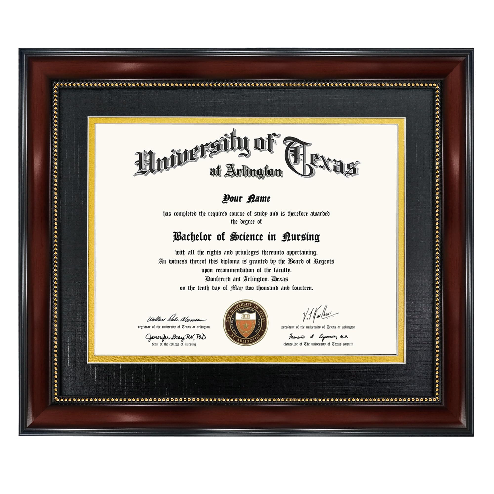 Mahogany with Gold Beaded Diploma Frame