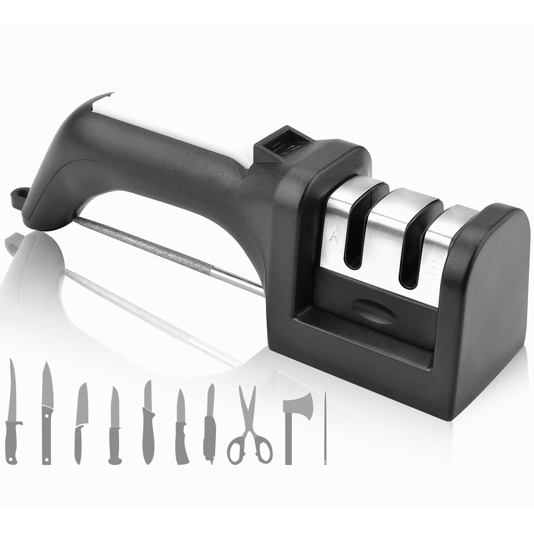 Improved Knife Sharpener Blade Sharpener Axe Sharpener Kitchen Knife Sharpener for Scissors Garden Tool Needle Kitchen Knives with Extra Sharpening Rod for Knife Set and Axe