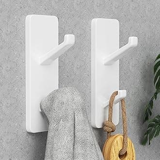 susswiff 2-Pack Adhesive Hooks for Wall and Door - Hold 13 lb Without Falling, Metal Hanger Hook for Hanging Coats, Bathroom Towels, Purses, Bags, Backpacks, Stainless, White