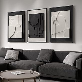 Large 3D Textured Framed Black and White Abstract Wall Art for Living Room, 3 Piece Modern Artwork for Walls, Black White Minimalist Geometric Paintings for Hallway Office Wall Decor 24x36 In